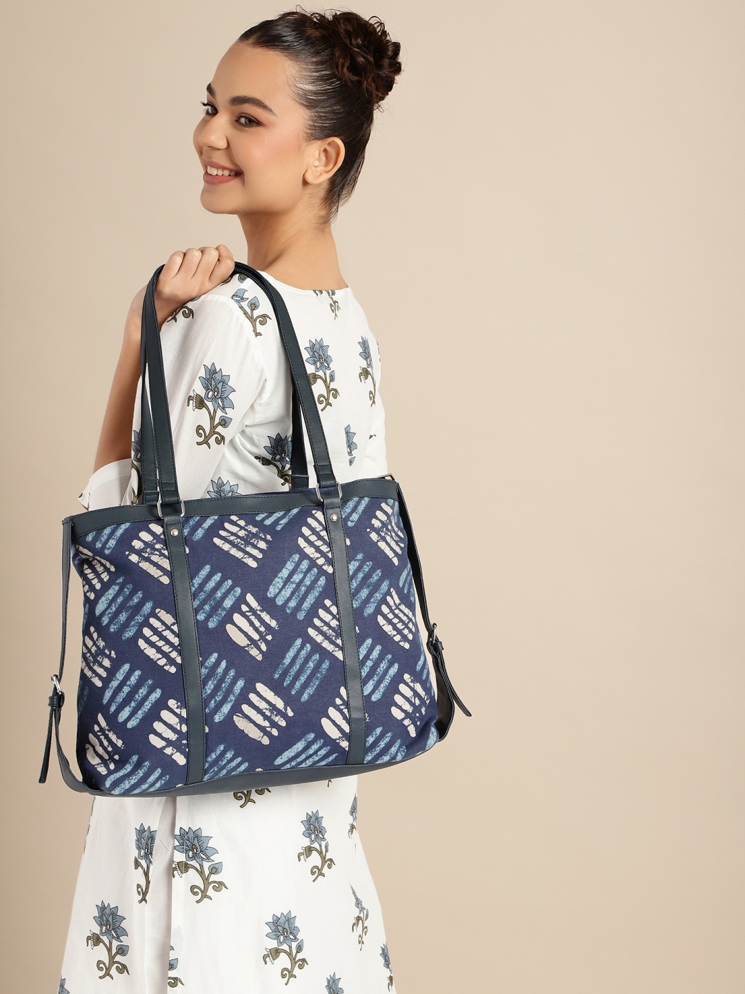 

Anouk Printed Oversized Shopper Tote Bag, Navy blue
