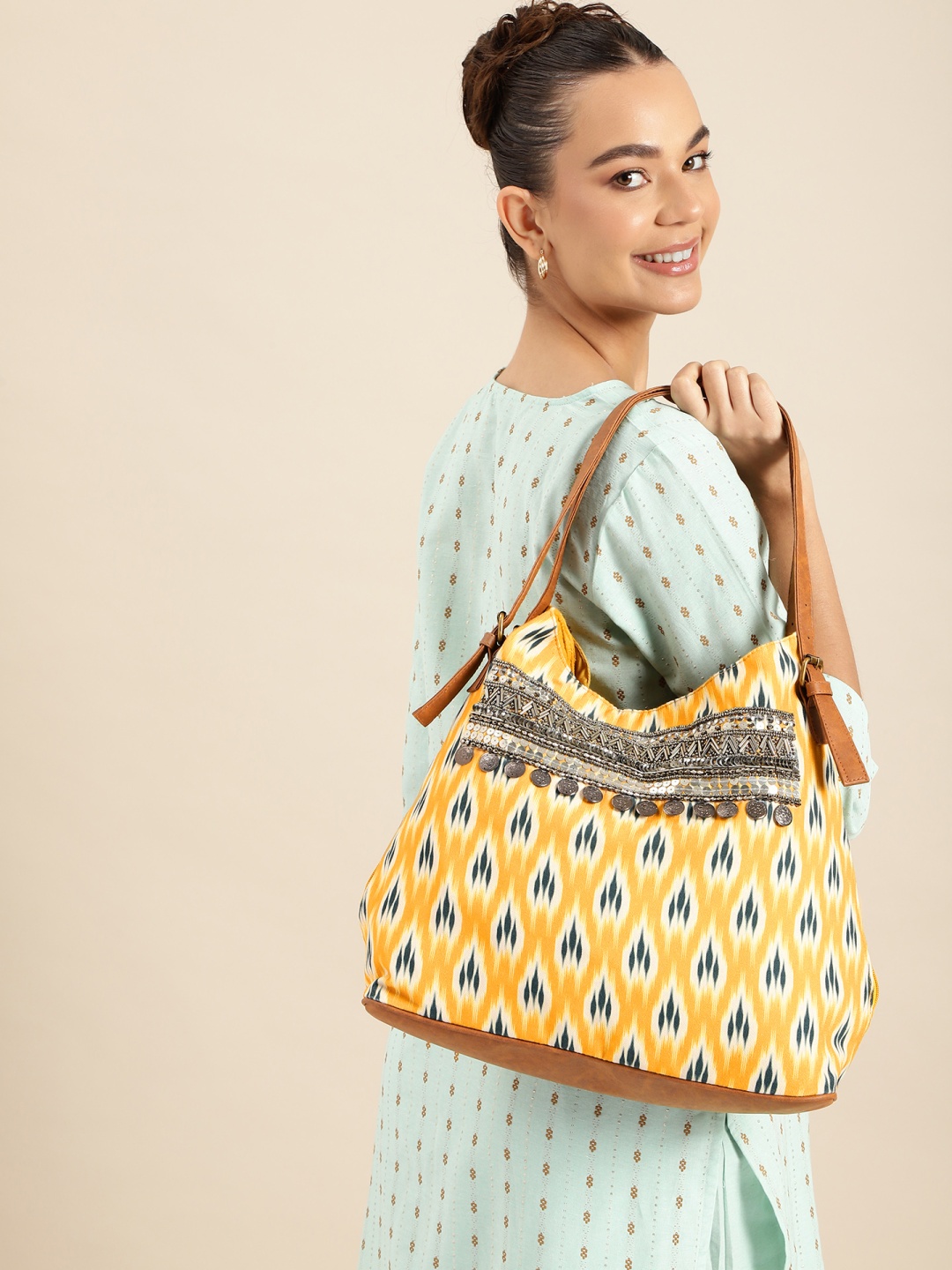 

Anouk Ethnic Motifs Printed Oversized Shopper Tote Bag, Mustard