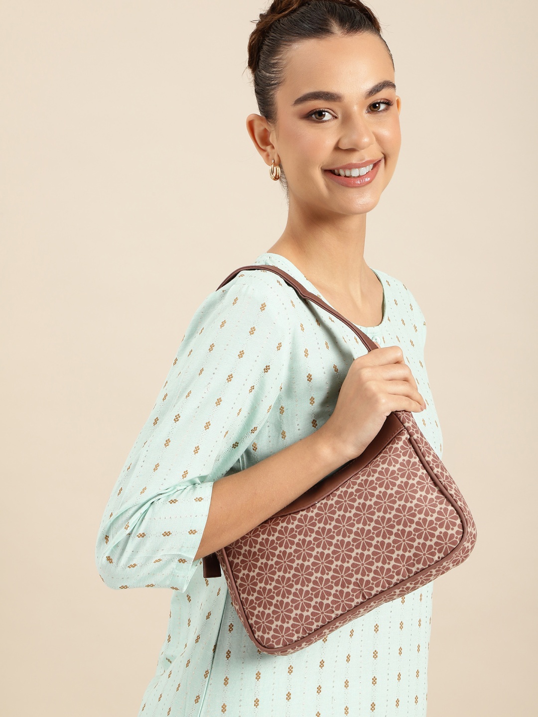 

Anouk Ethnic Motifs Printed Structured Sling Bag, Brown