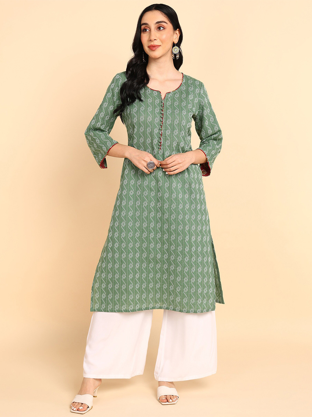 

House Of Zelena Abstract Printed Cotton Maternity Straight Kurta, Green