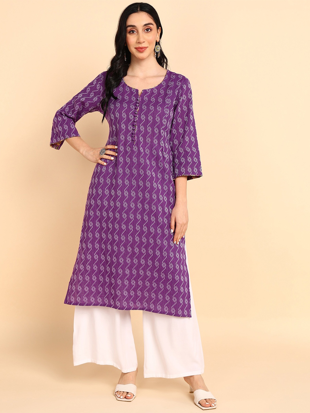 

House Of Zelena Abstract Printed Cotton Maternity Straight Kurta, Purple