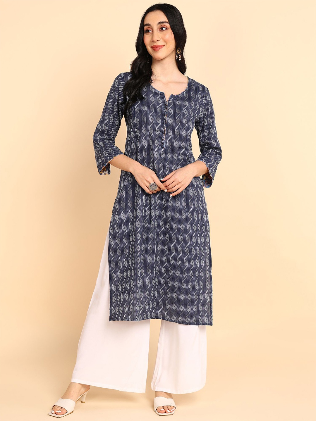 

House Of Zelena Abstract Printed Cotton Maternity Straight Kurta, Blue