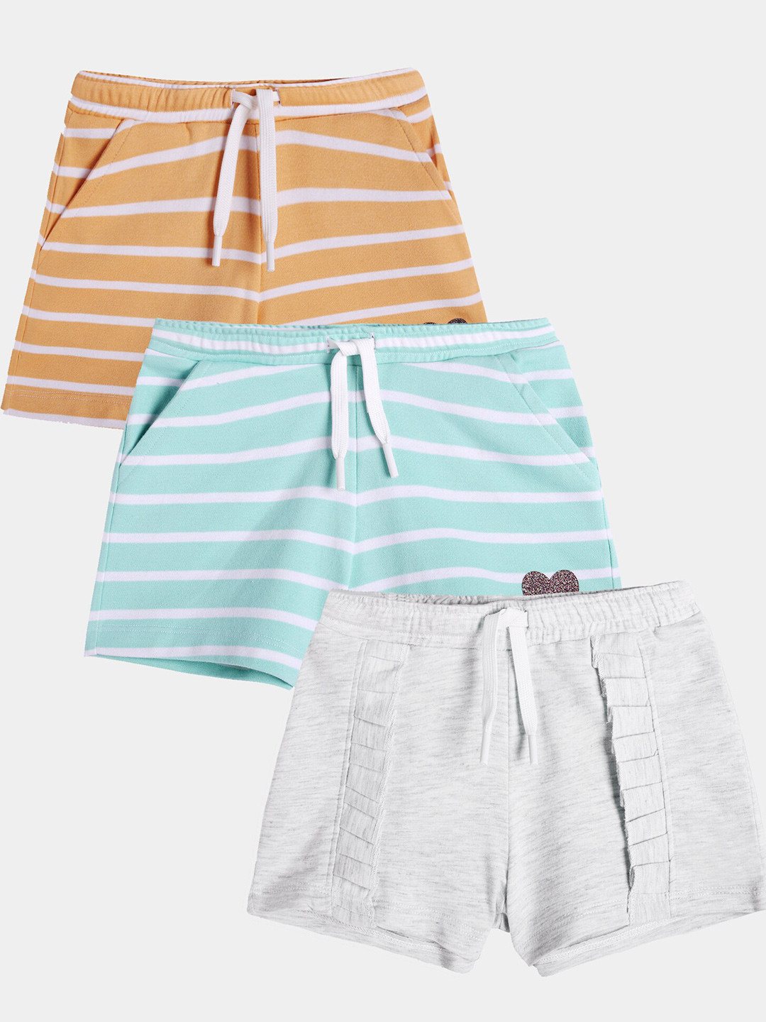 

Anthrilo Girls Pack Of 3 Striped Mid-Rise Cotton Regular Shorts, Grey