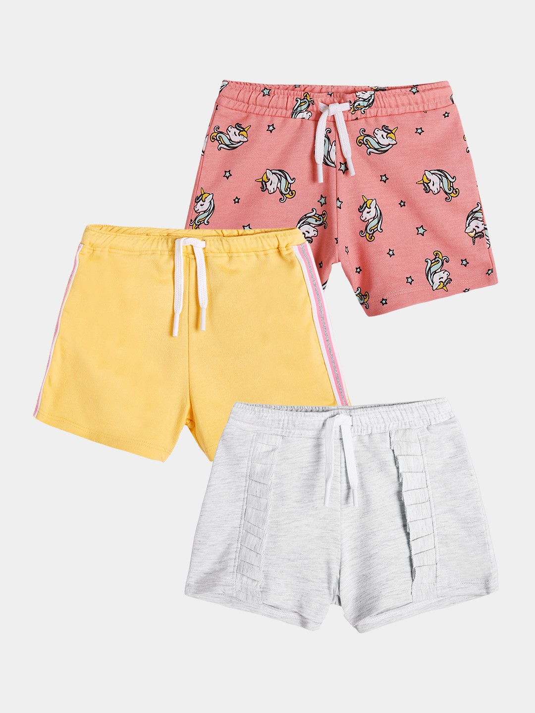

Anthrilo Girls Pack Of 3 Mid-Rise Pure Cotton Shorts, Grey