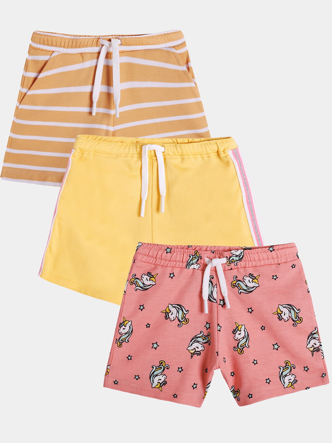 

Anthrilo Girls Pack Of 3 Printed Mid-Rise Cotton Regular Shorts, Brown