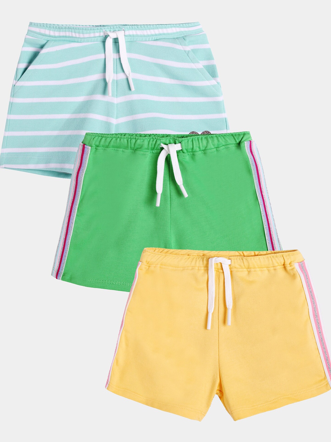 

Anthrilo Girls Pack Of 3 Striped Mid-Rise Cotton Regular Shorts, Blue