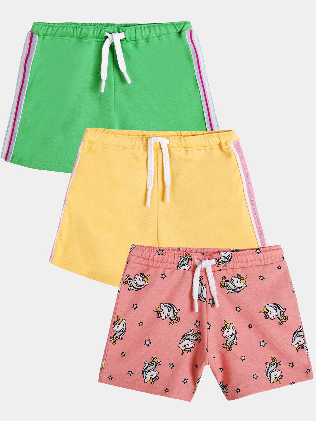 

Anthrilo Girls Pack Of 3 Printed Mid-Rise Cotton Regular Shorts, Green