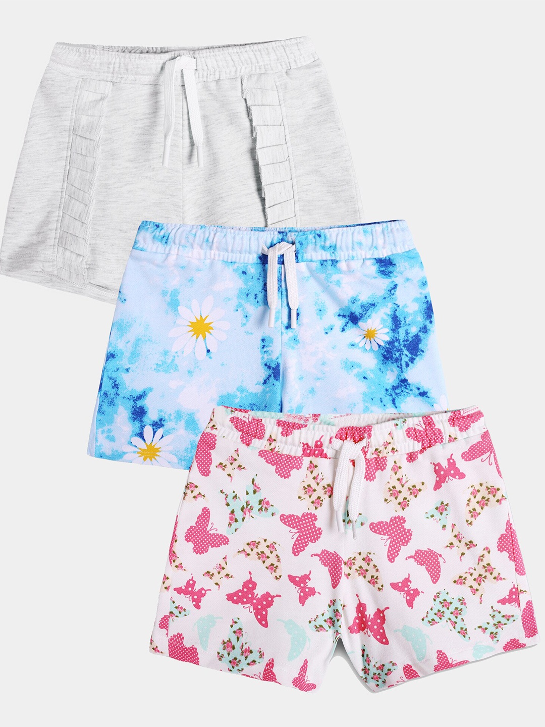

Anthrilo Girls Pack Of 3 Printed Mid-Rise Cotton Regular Shorts, Grey