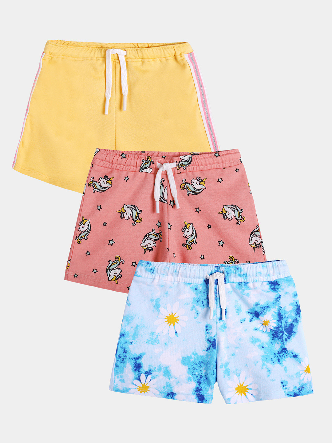 

Anthrilo Girls Pack Of 3 Printed Mid-Rise Cotton Shorts, Blue