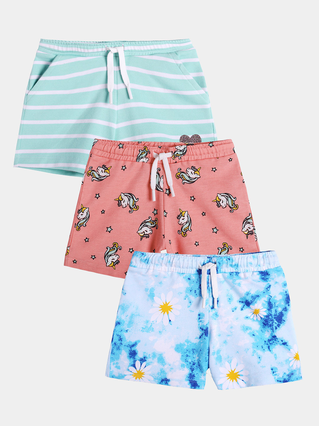 

Anthrilo Girls Pack of 3 Printed Cotton Shorts, Blue