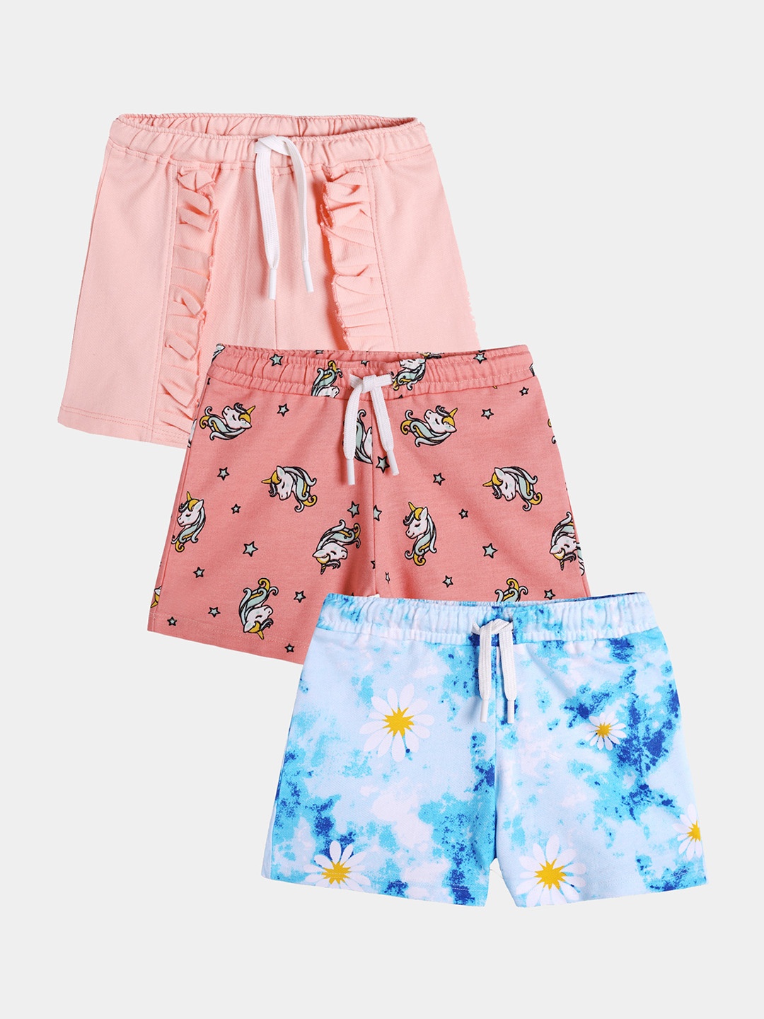 

Anthrilo Girls Pack Of 3 Mid-Rise Pure Cotton Shorts, Peach