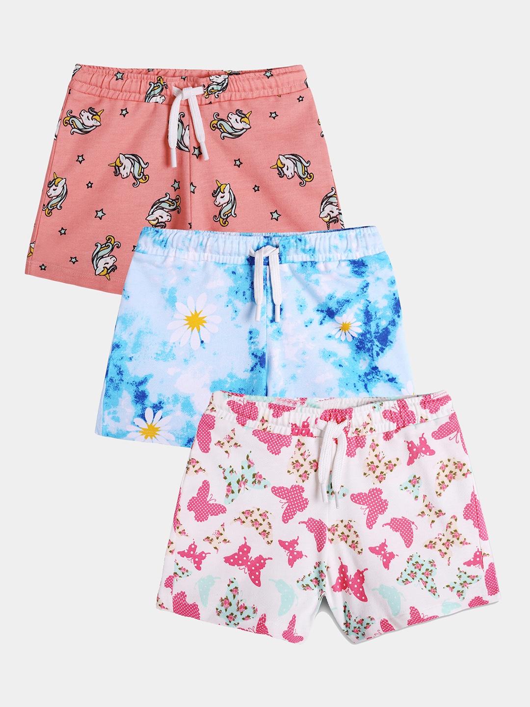 

Anthrilo Girls Pack of 3 Printed Cotton Shorts, Blue