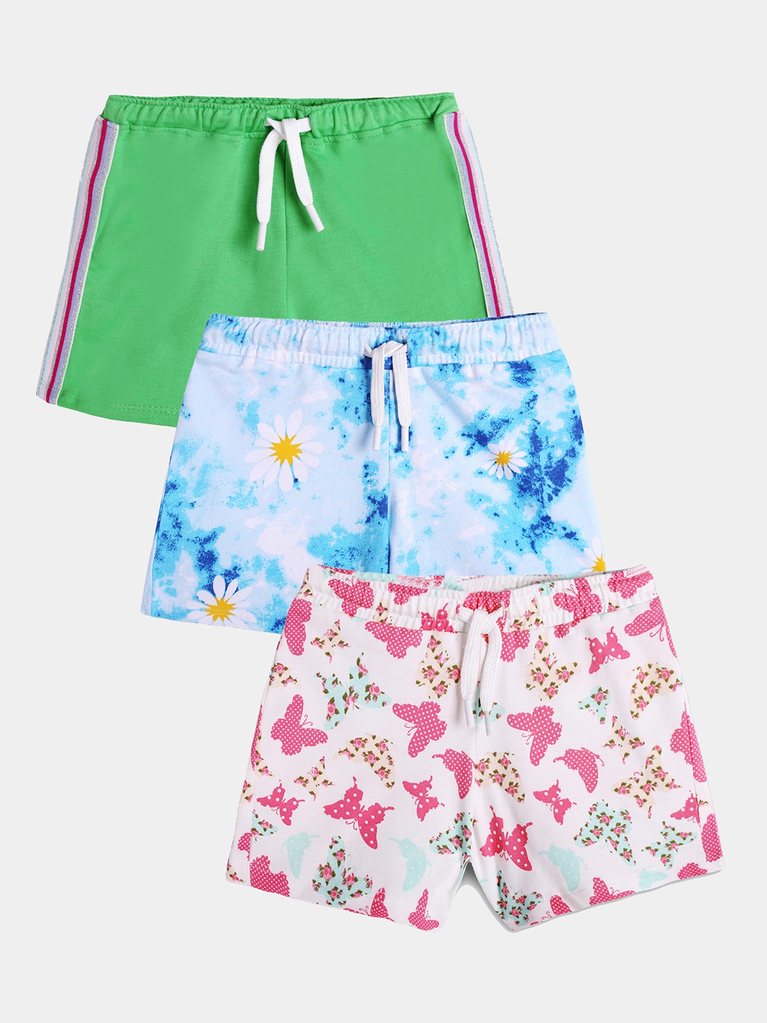 

Anthrilo Girls Pack Of 3 Printed Mid-Rise Cotton Shorts, Green