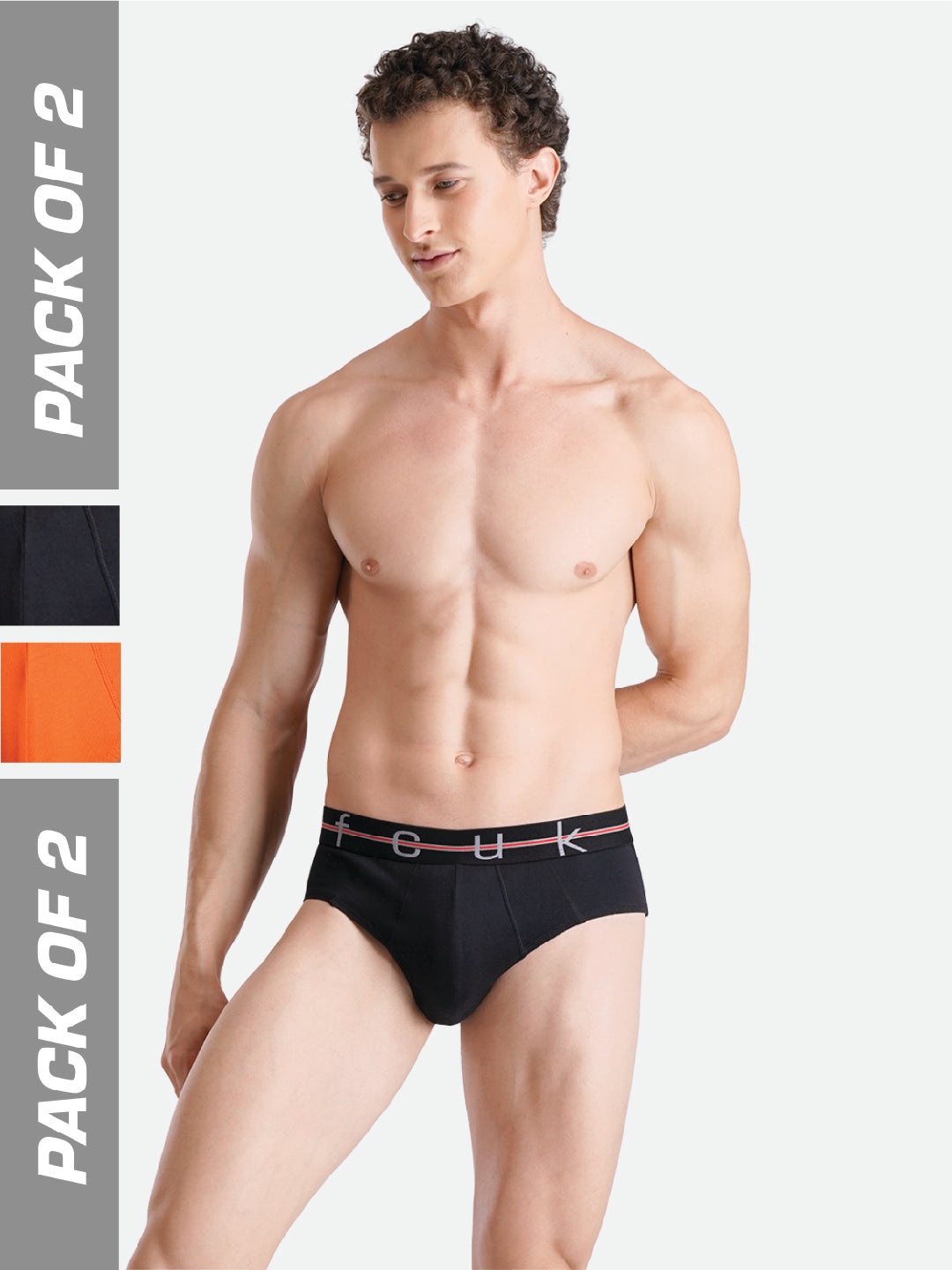 

FCUK Men Pack of 2 Cotton Antimicrobial Basic Briefs NOR-B-02-JTBLK-SCIB, Black