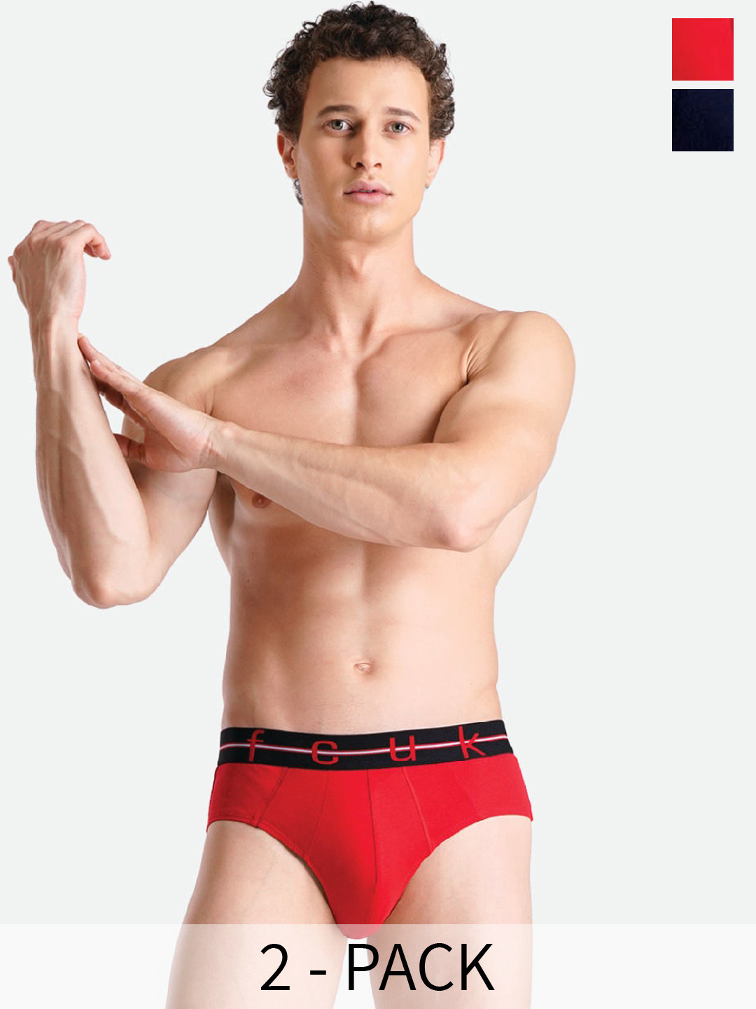 

FCUK Pack Of 2 Cotton Antimicrobial Briefs NOR-B-02-HTRD-DRSP, Red