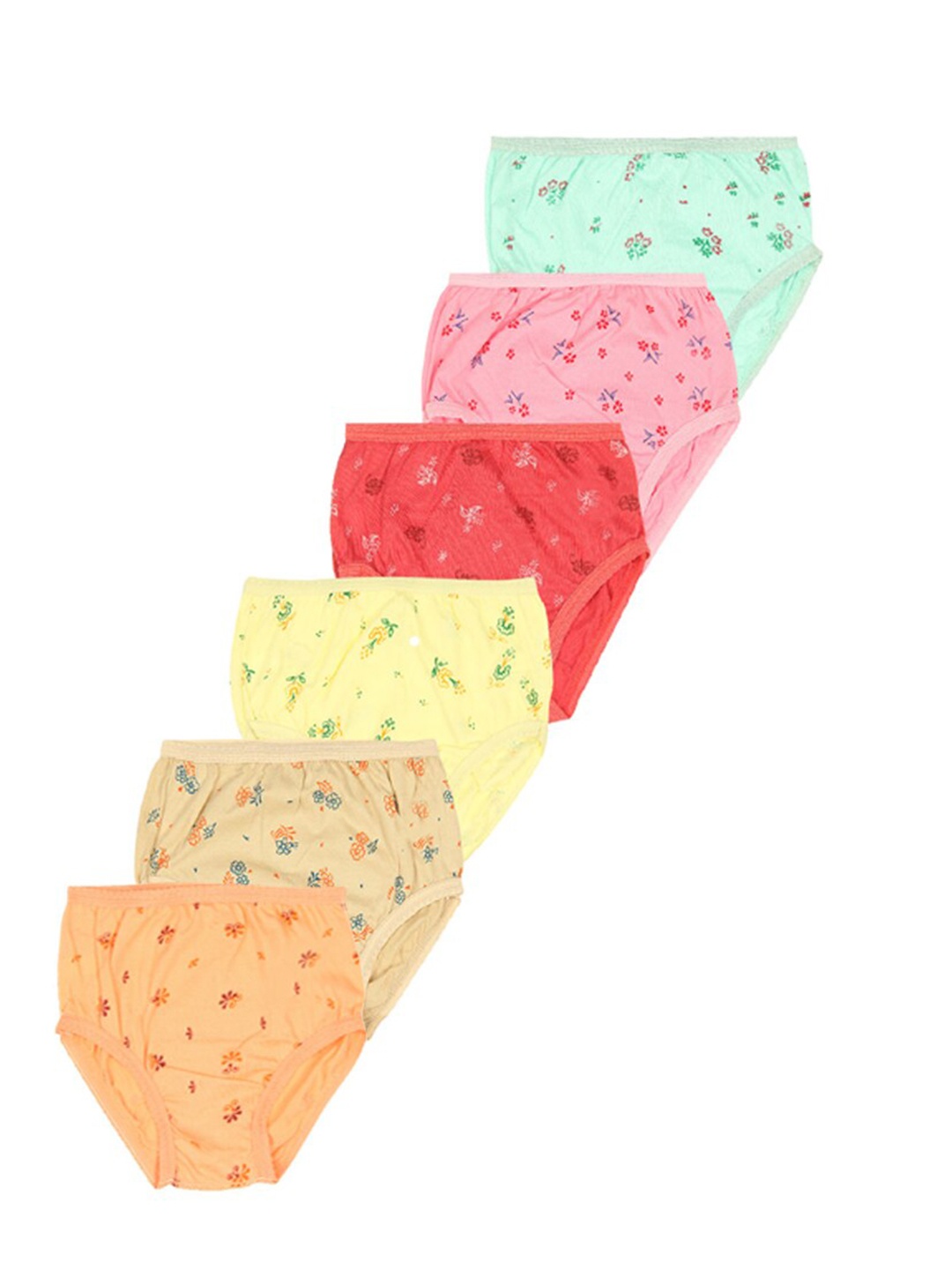 

YELLOWDELIGHT Girls Pack Of 6 Printed Anti Microbial Cotton Hipster Briefs, Green