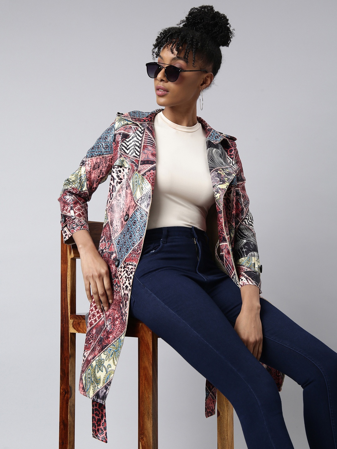 

SHOWOFF Floral Printed Longline Overcoat, Maroon