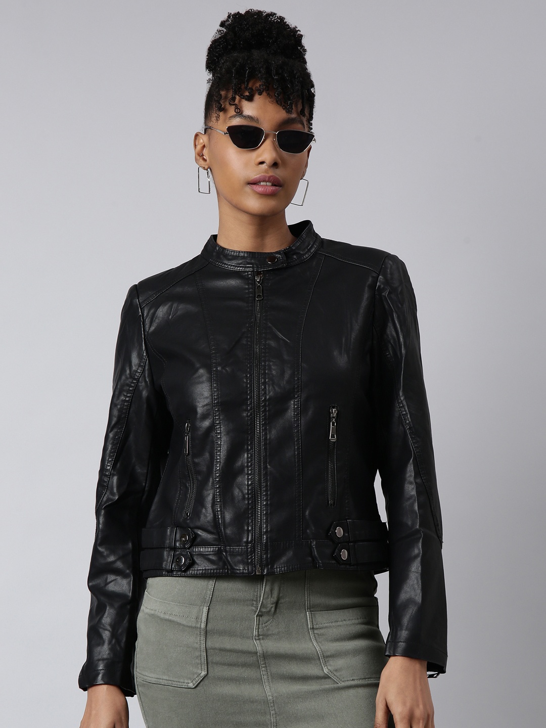 

SHOWOFF Stand Collar Windcheater Biker Jacket, Black
