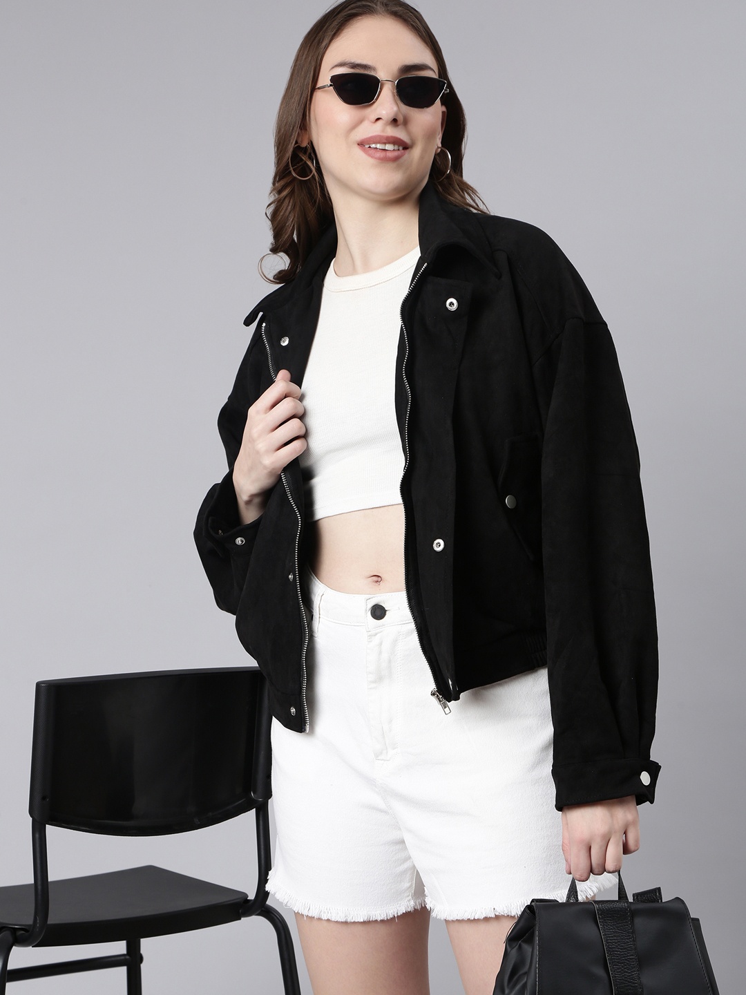

SHOWOFF Suede Windcheater Oversized Drop Shoulder Tailored Jacket, Black