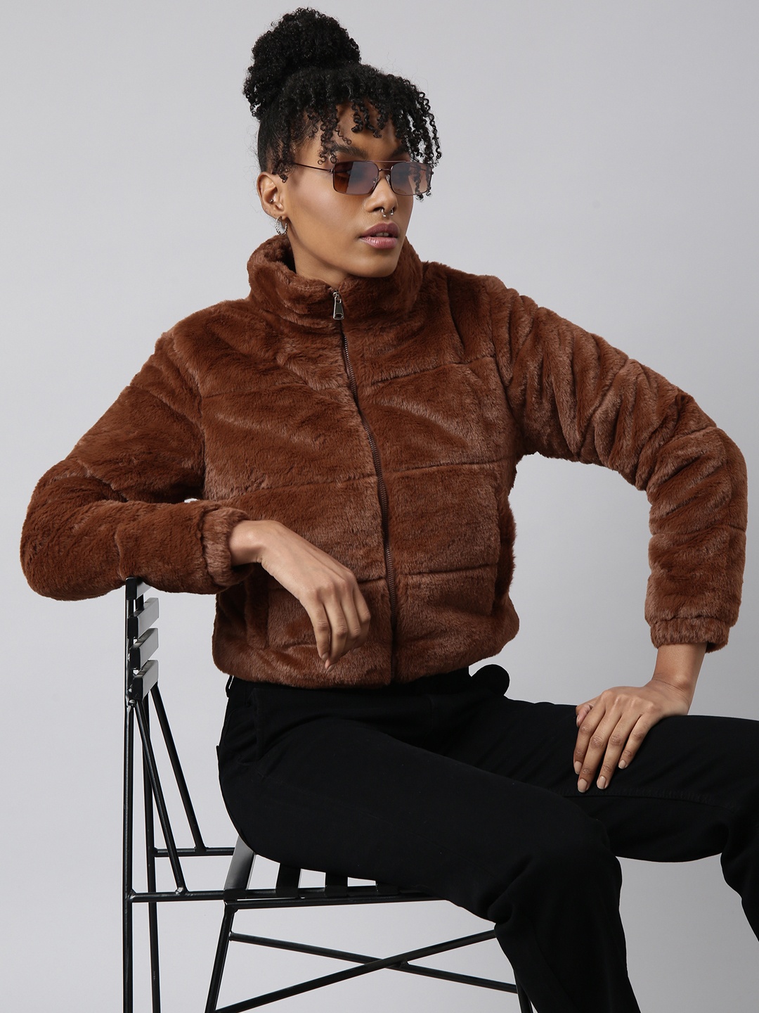 

SHOWOFF Windcheater Crop Puffer Jacket, Brown