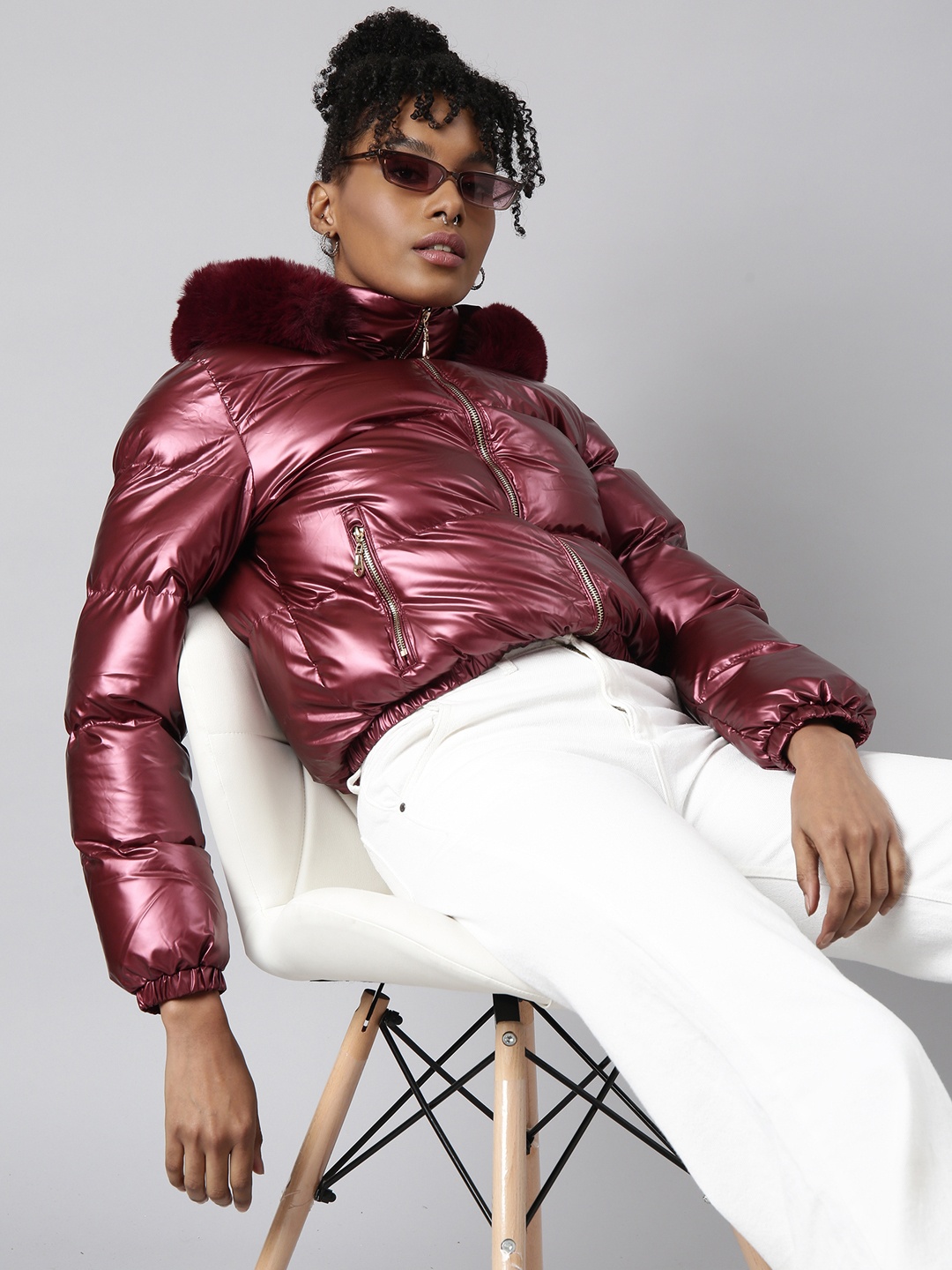 

SHOWOFF Mock Collar Windcheater Puffer Jacket, Maroon