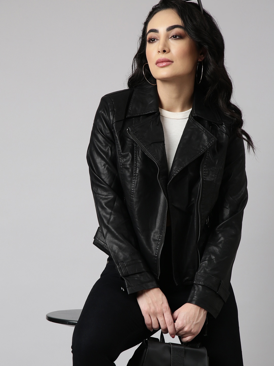 

SHOWOFF Windcheater Lapel Collar Biker Jacket, Black