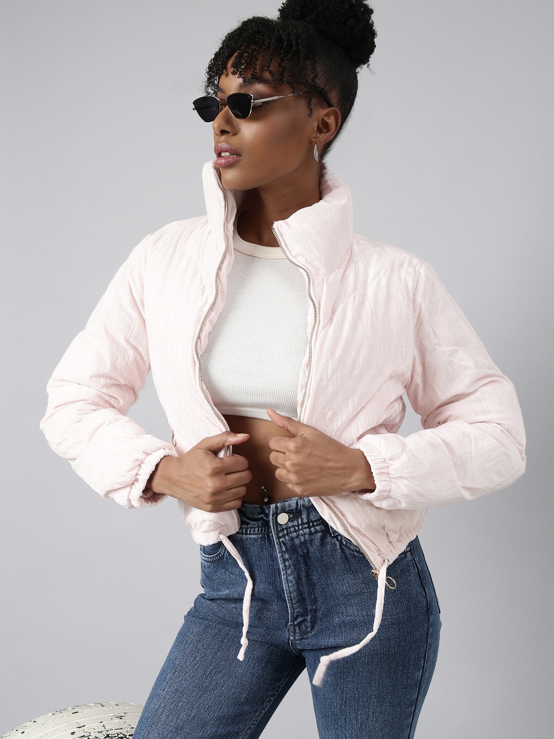 

SHOWOFF Mock Collar Fleece Windcheater Puffer Jacket, Pink