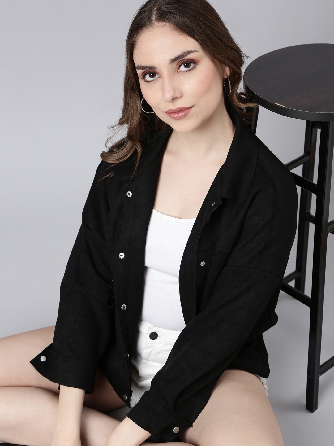 

SHOWOFF Suede Windcheater Crop Tailored Jacket, Black