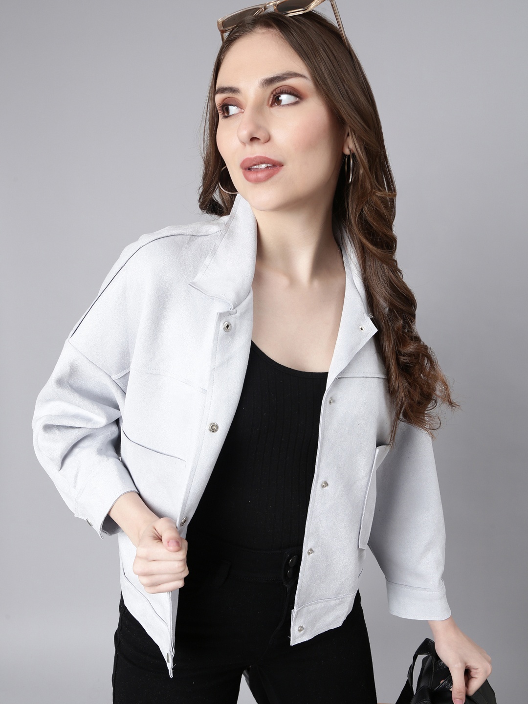 SHOWOFF Windcheater Oversized Drop Shoulder Suede Tailored Jacket, Grey