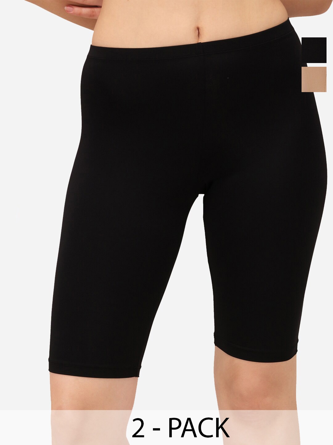 

Soie Women Pack Of 2 Mid-Rise Skinny Fit Cycling Shorts, Black