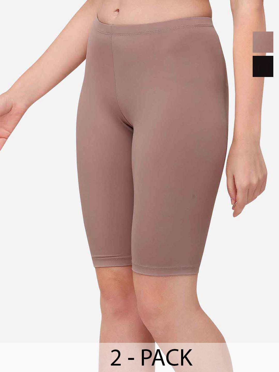 

Soie Women Pack Of 2 Mid-Rise Skinny Fit Cycling Shorts, Black