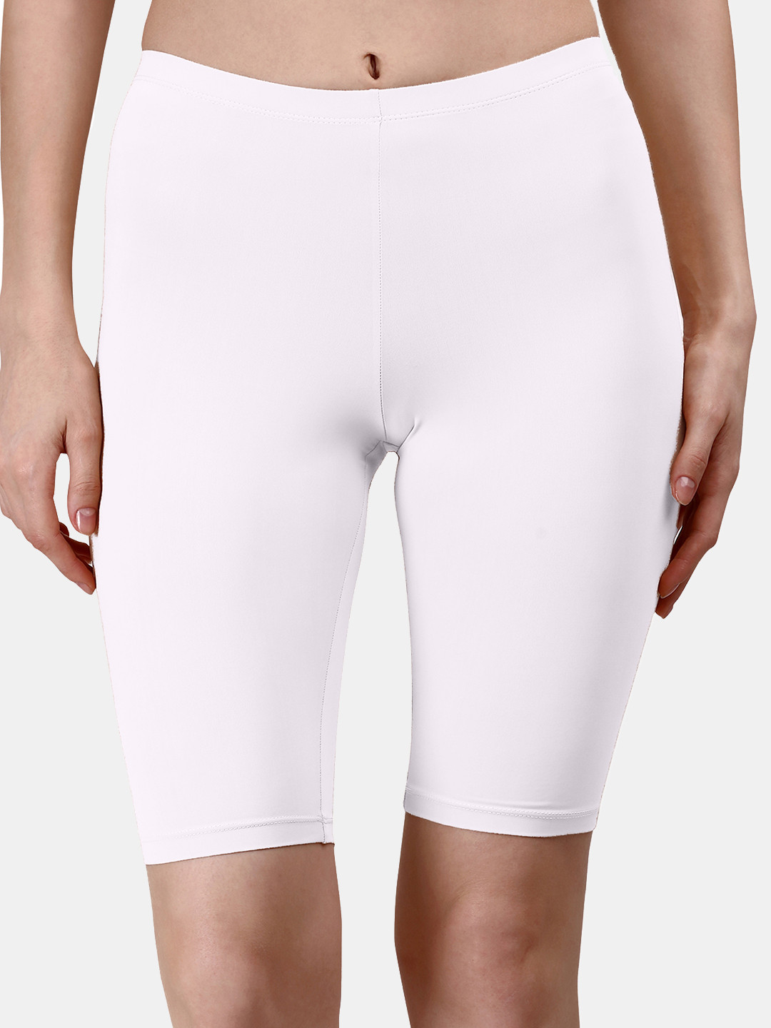 

Soie Women Skinny Fit Mid Rise Cycling Sports Shorts, White