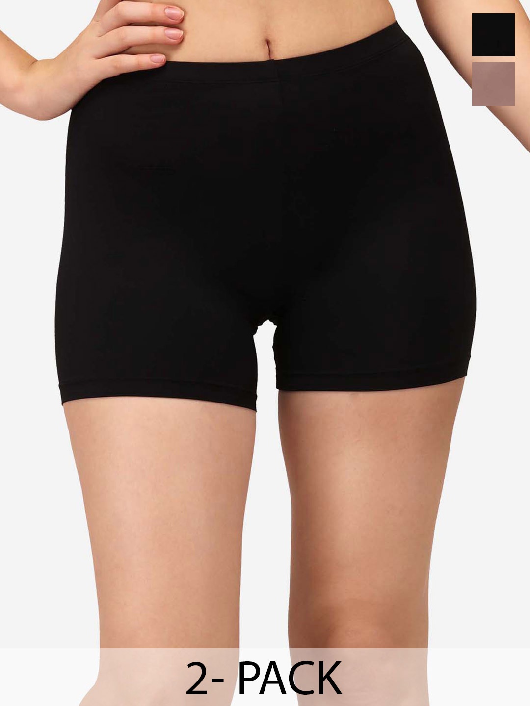 

Soie Women Pack Of 2 Skinny Fit Mid Rise Cycling Sports Shorts, Black