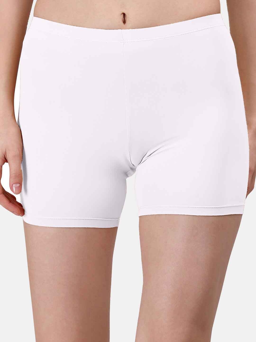 Soie Women Mid-Rise Skinny Fit Cycling Shorts, White