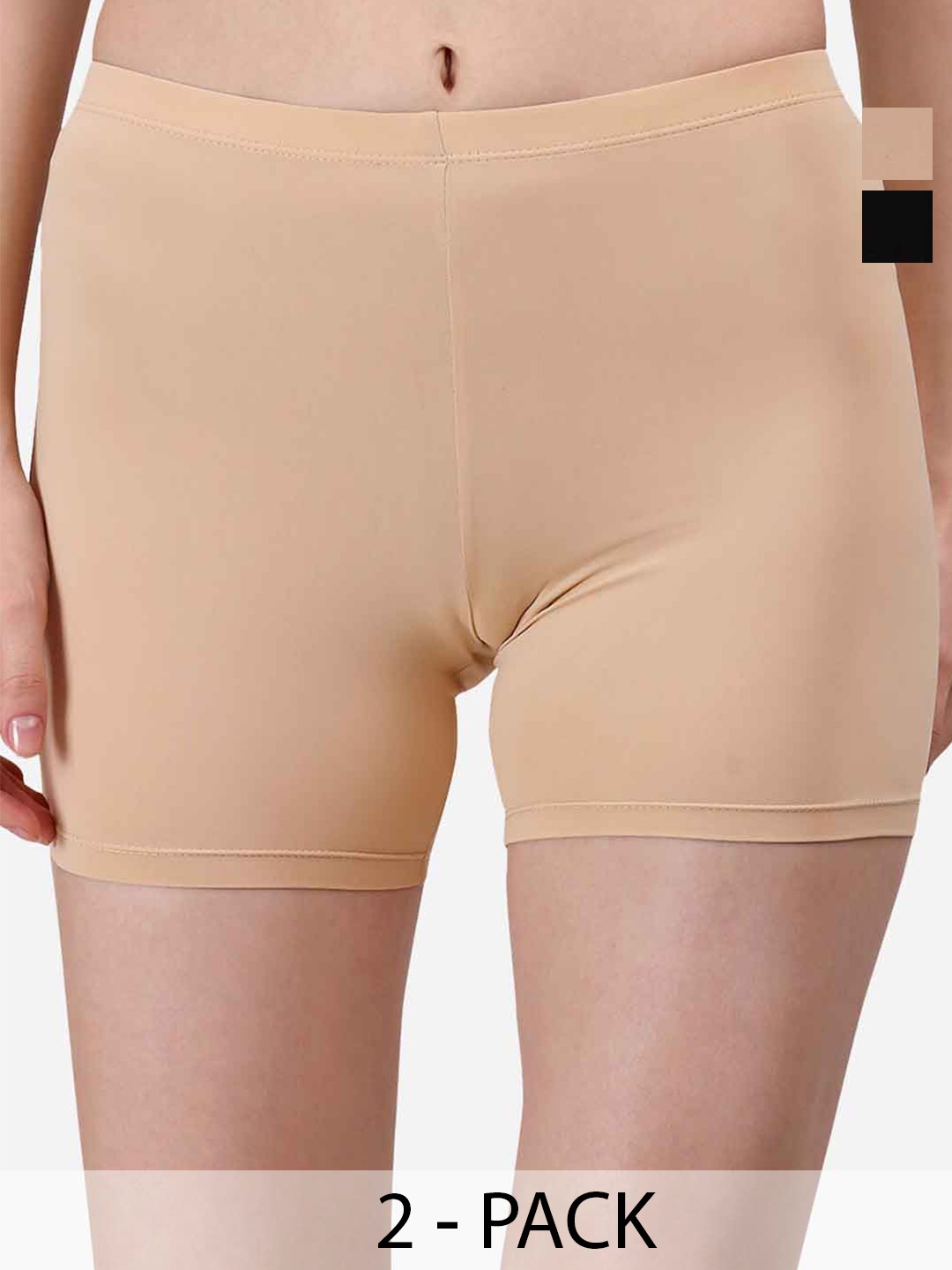 

Soie Women Pack Of 2 Mid-Rise Skinny Fit Cycling Shorts, Black