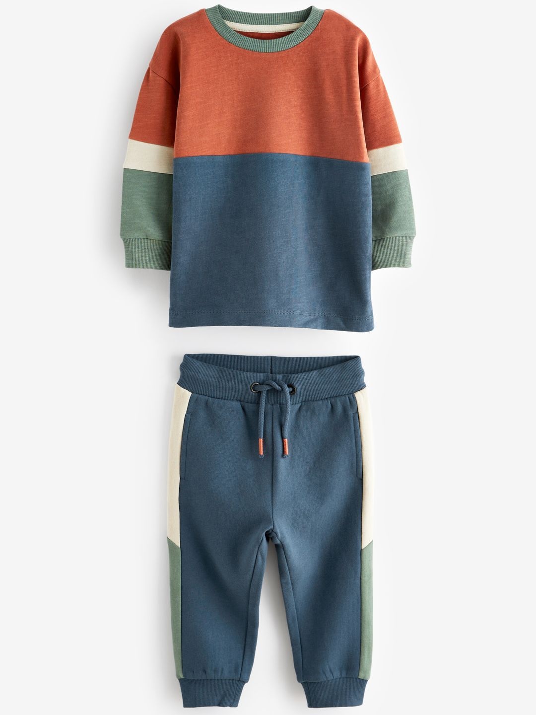 

NEXT Boys Pure Cotton Colourblocked T-shirt with Joggers, Navy blue