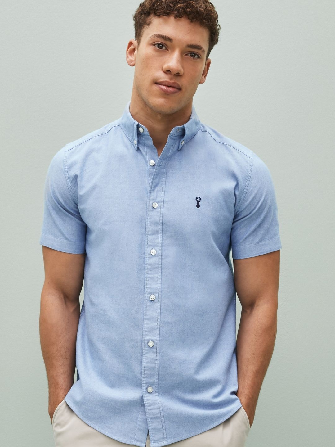 

NEXT Pure Cotton Button-Down Collar Casual Shirt, Blue