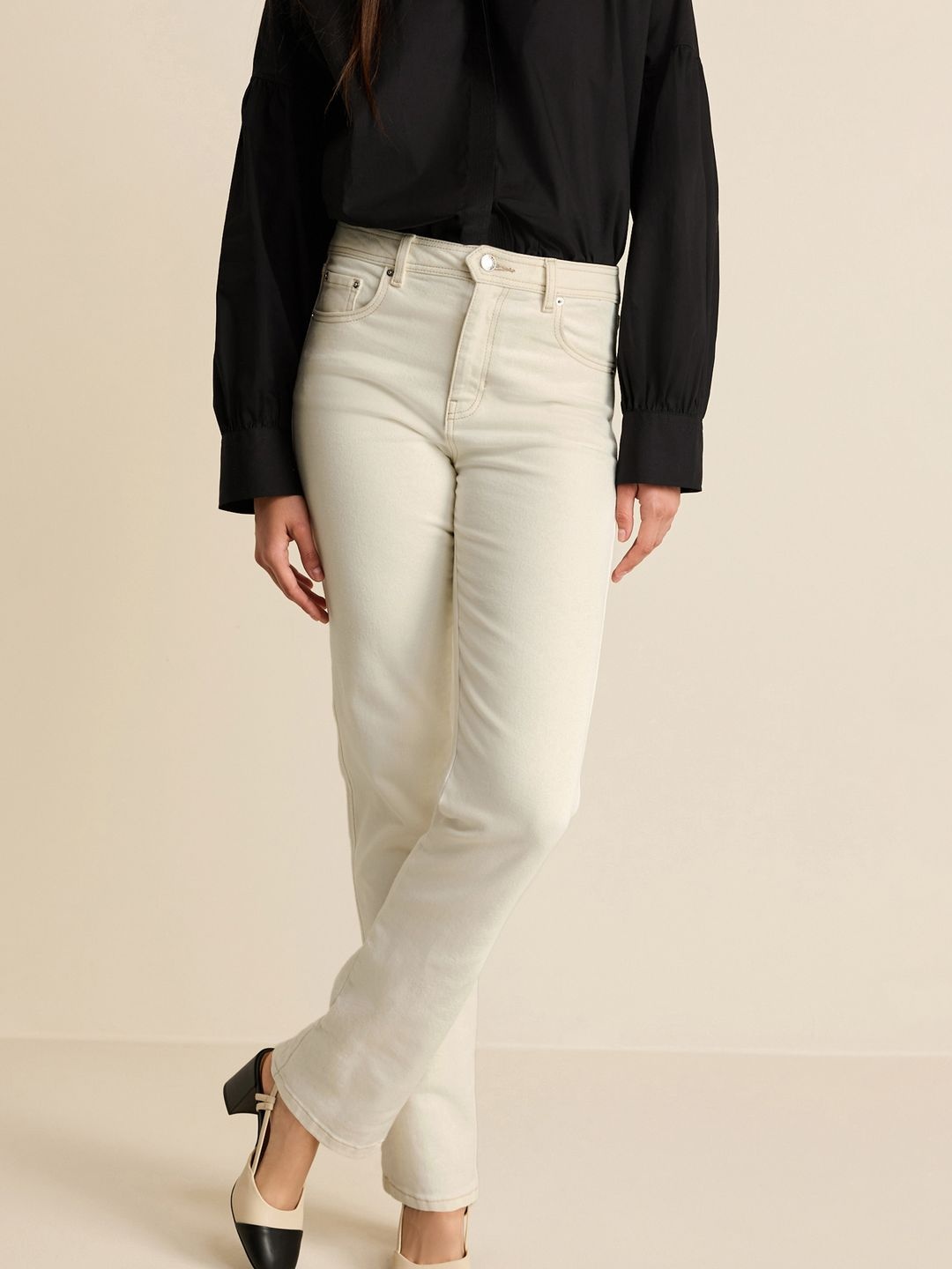 

NEXT Women Straight Fit High-Rise Stretchable Jeans, Off white