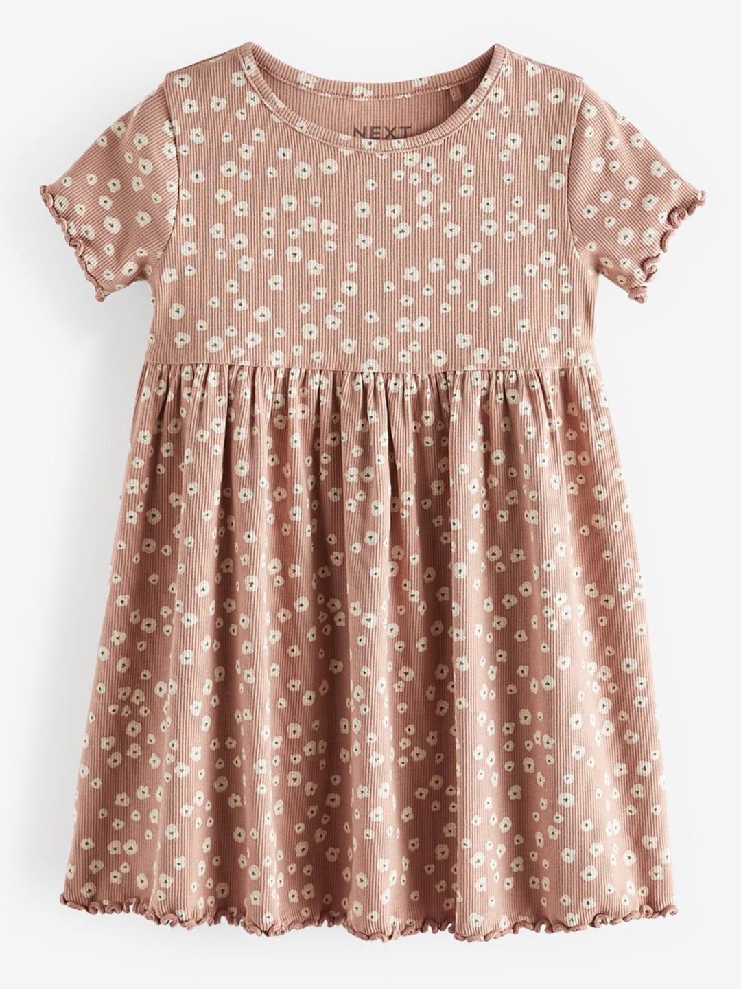 

NEXT Ribbed Floral Print Fit & Flare Dress, Nude