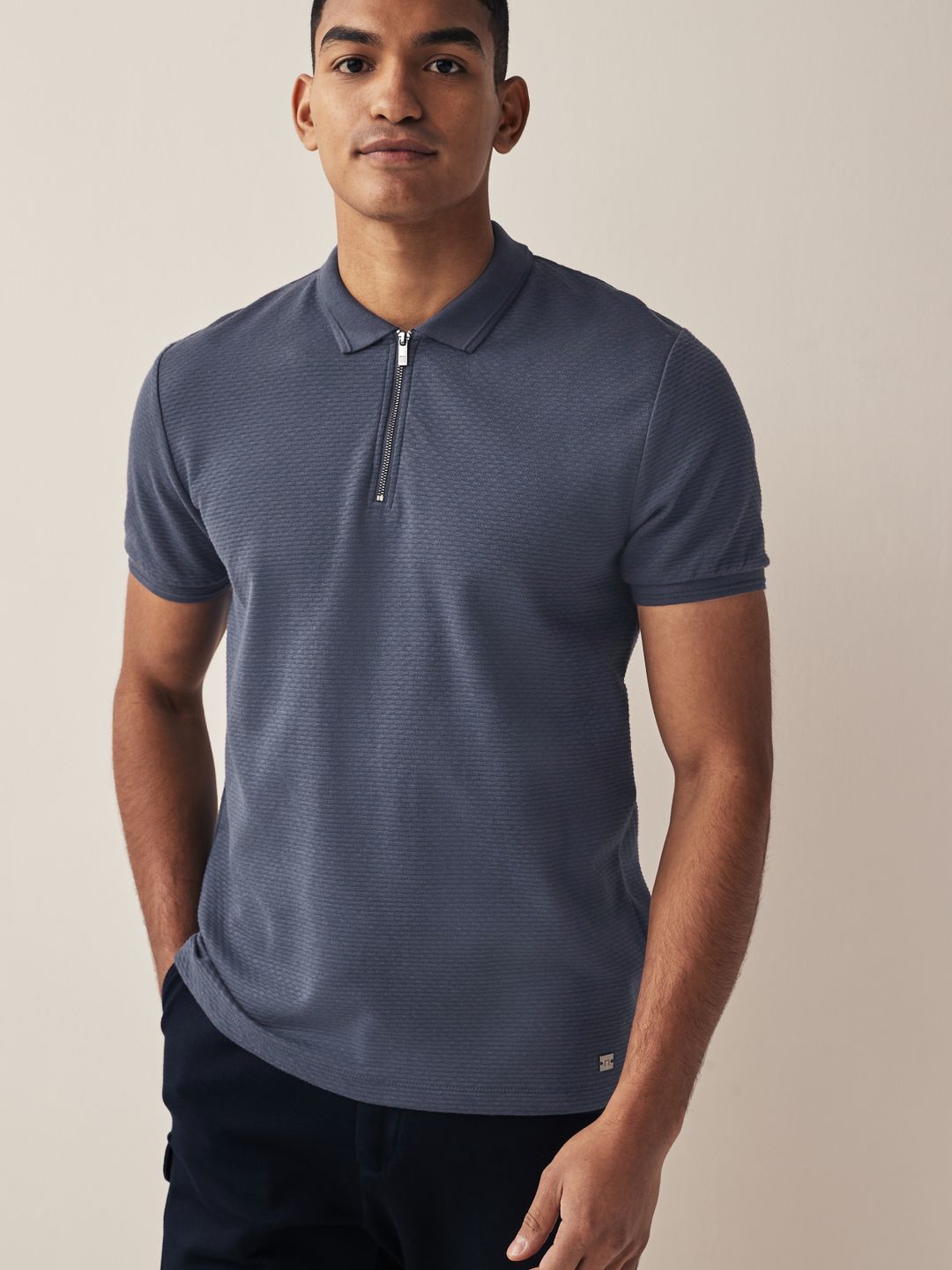 

NEXT Self Design Polo Collar Casual T-shirt, Blue
