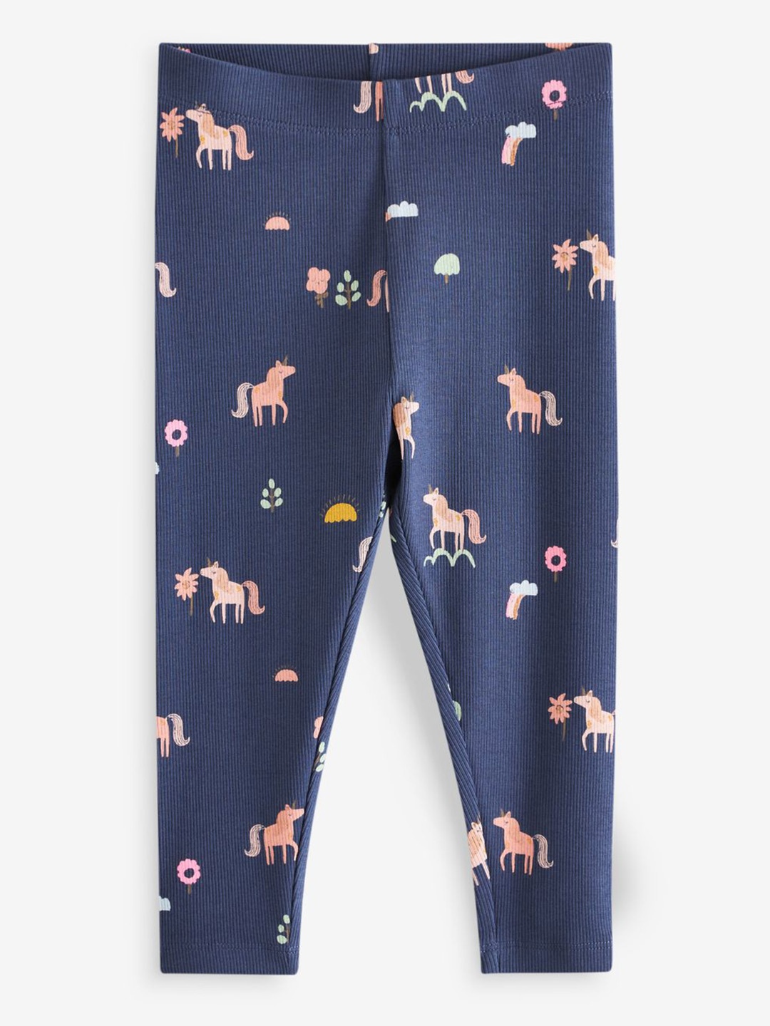 

NEXT Girls Ribbed Printed Leggings, Navy blue