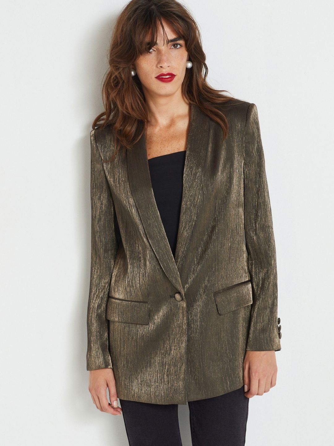 

NEXT Metallic Finish Self Design Party Blazer, Olive