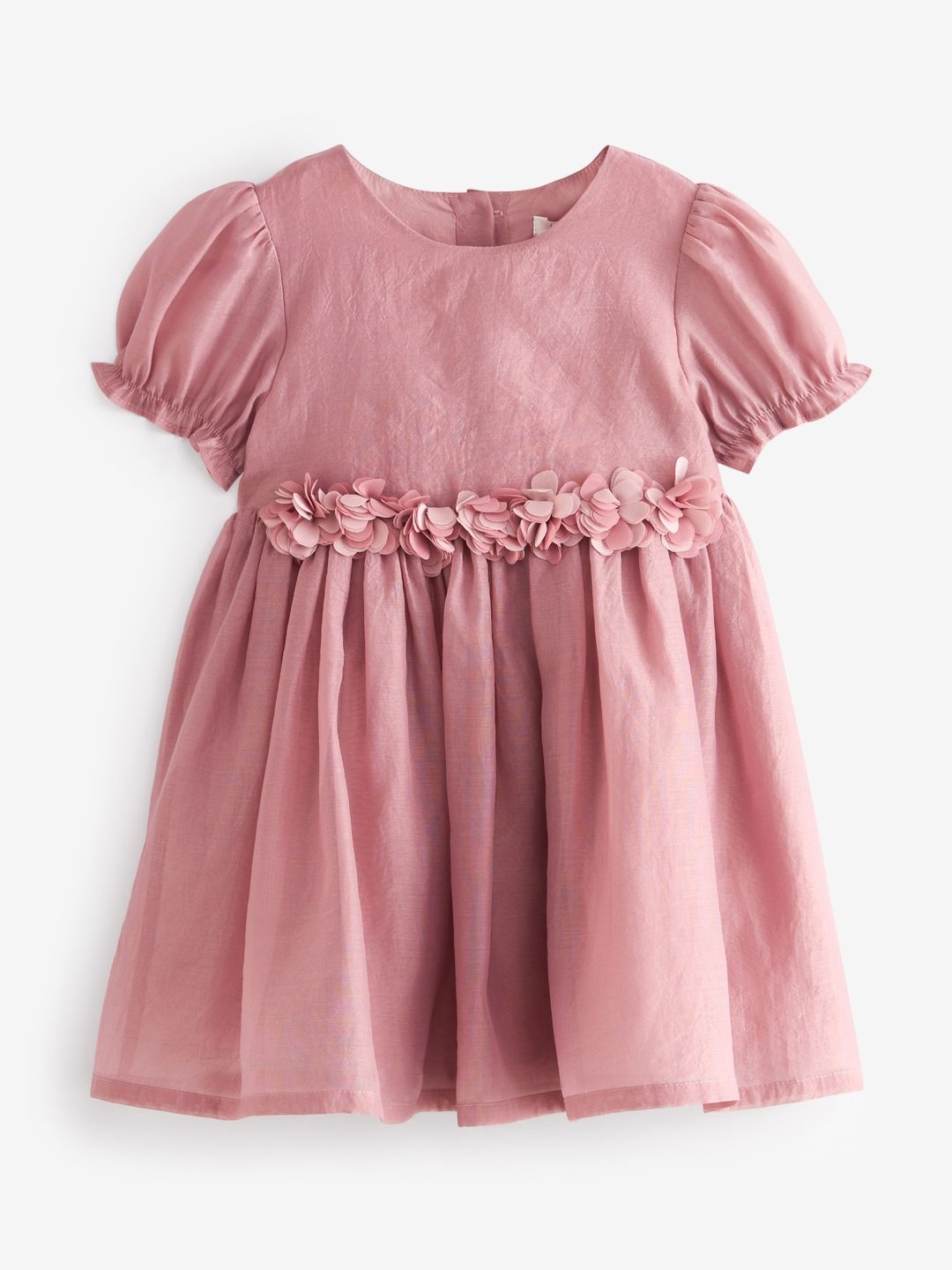 

NEXT Puff Sleeve Floral Applique Chiffon Fit & Flare Dress, Mauve