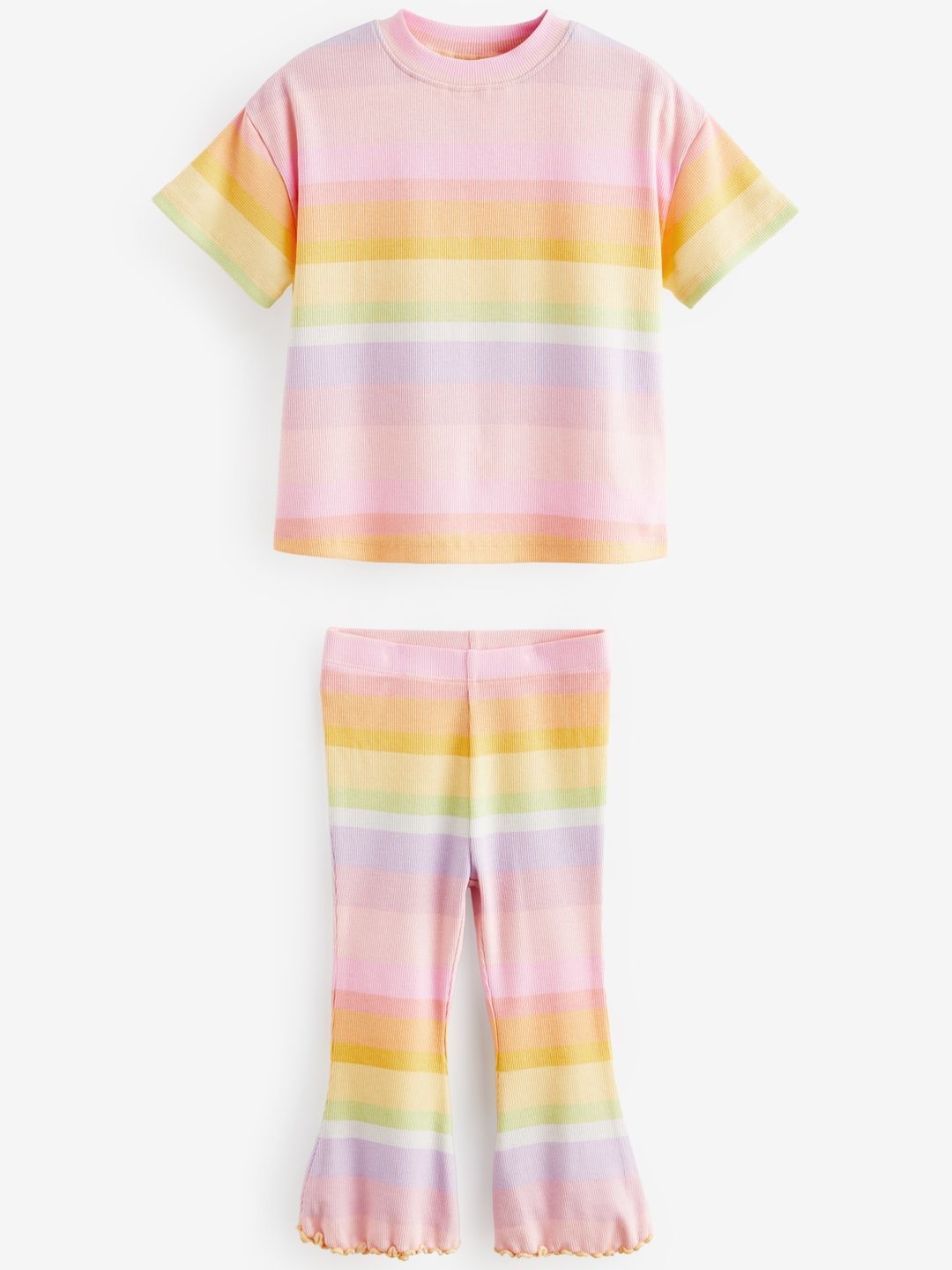 

NEXT Girls Rainbow Striped T-shirt with Bootleg Style Trousers, Multi