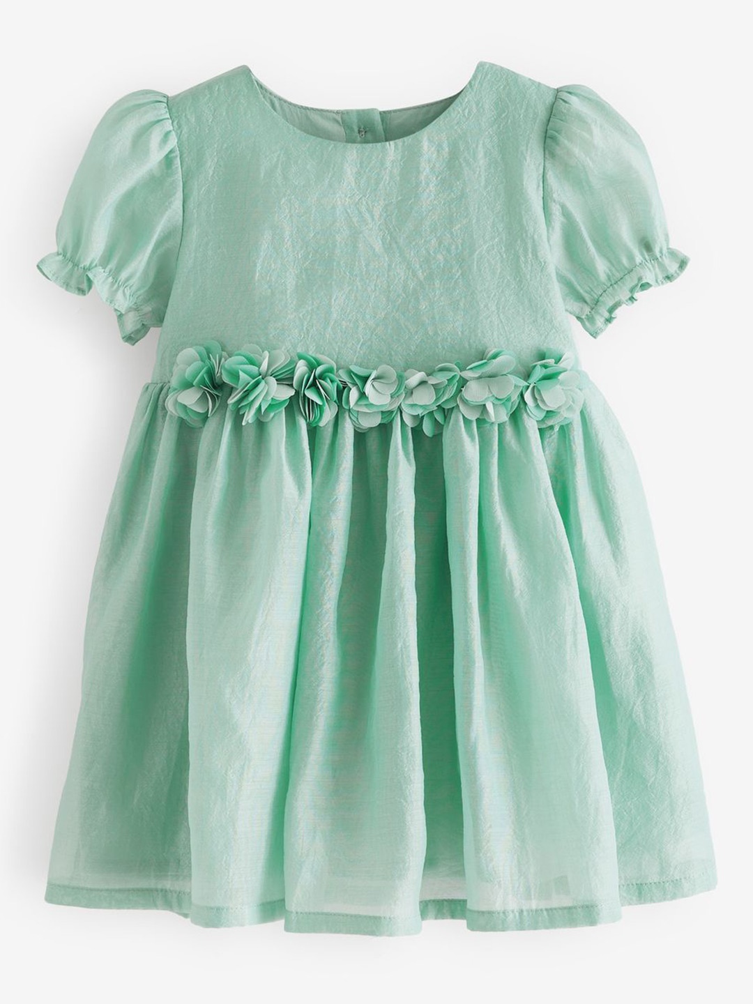 

NEXT Puff Sleeve Floral Applique Fit & Flare Dress, Green