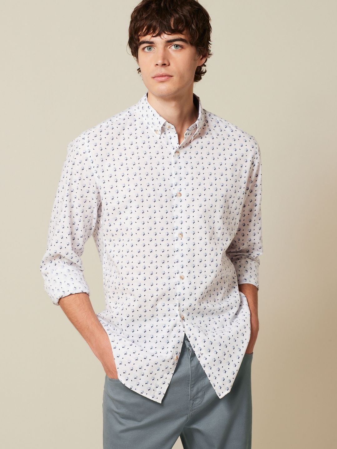 

NEXT Pure Cotton Floral Opaque Printed Casual Shirt, White