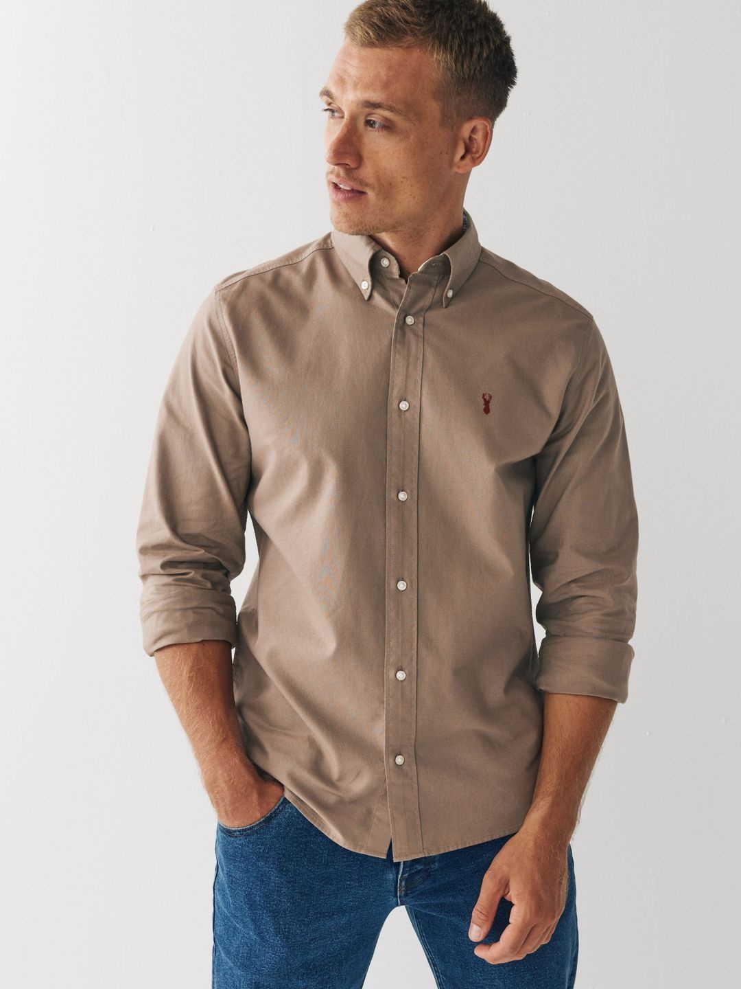 

NEXT Pure Cotton Tailored Fit Casual Shirt, Khaki