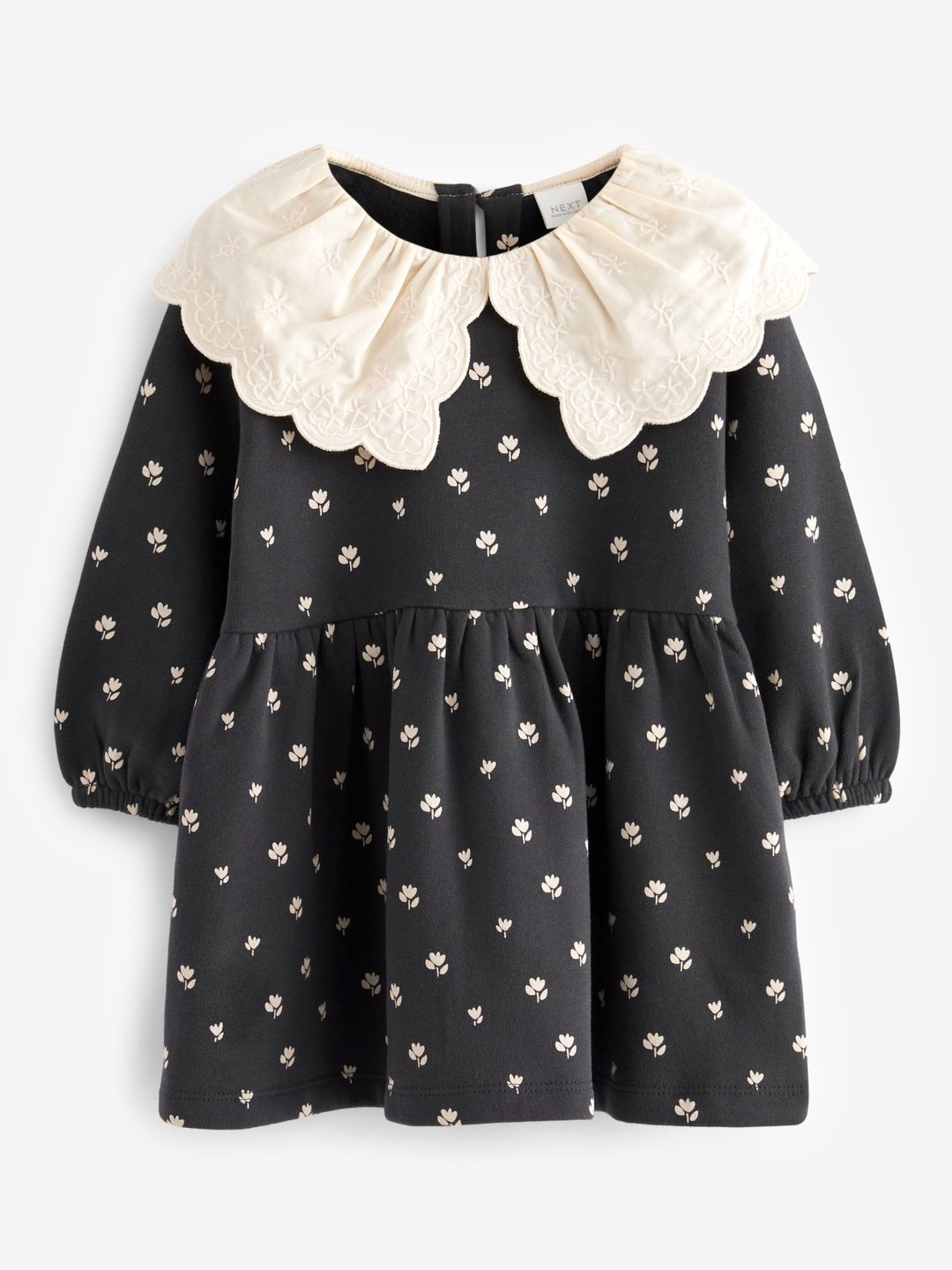 

NEXT Floral Print Above the Keyboard Collar Puff Sleeve Fit & Flare Dress, Charcoal