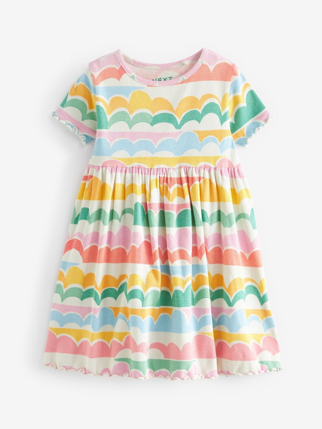 

NEXT Ribbed Rainbow & Clouds in Stripe Pattern Fit & Flare Dress, Multi