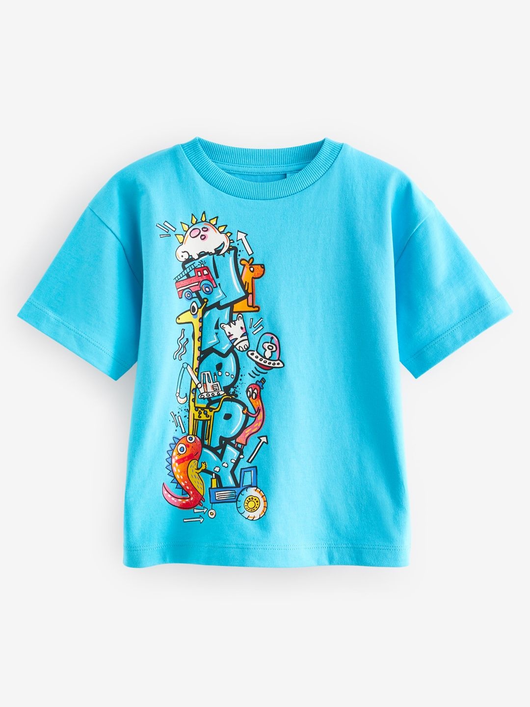 

NEXT Boys Placement Print Pure Cotton T-shirt, Blue